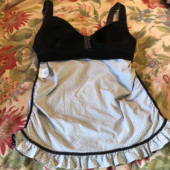 LANDS END size 12 D PolkaDot PolkaDot Tankini Bathing Swimsuit Top Retro BraCup - Picture 11 of 13